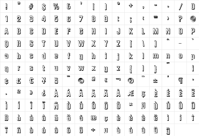 SeanBeckerShadow Bold Character Map