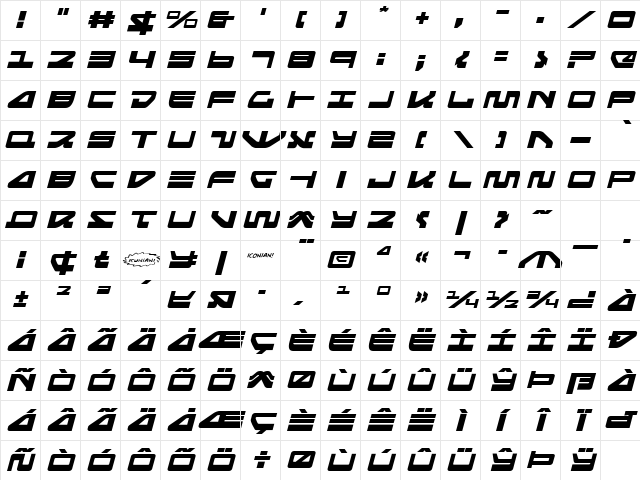 Searider Falcon Expanded Italic Expanded Italic Character Map