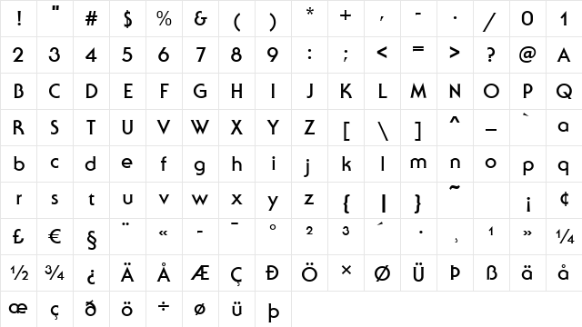 Sebastian Bold Character Map
