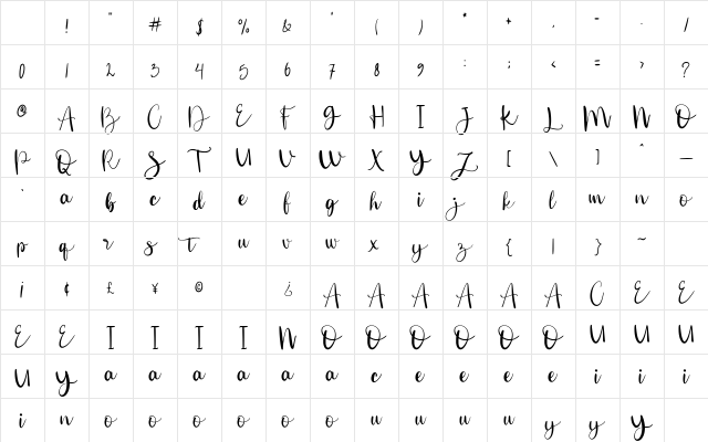 Secillia Regular Character Map