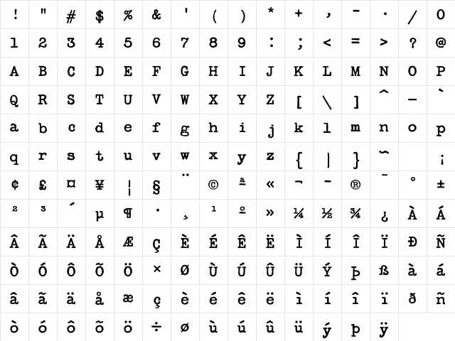 Secret Service Typewriter Regular Character Map