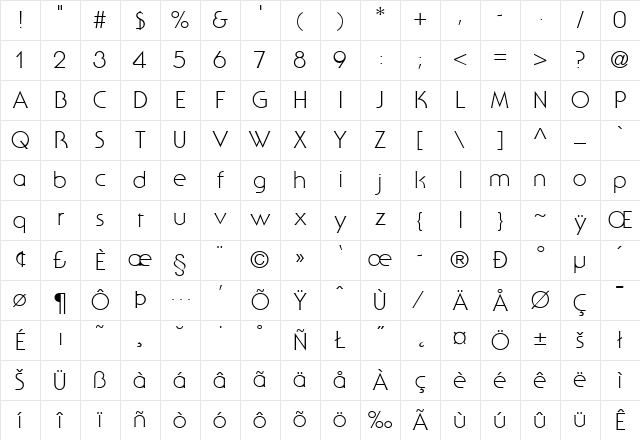 SerifGothic-Light Regular Character Map SerifGothic-Light Regular Character Map