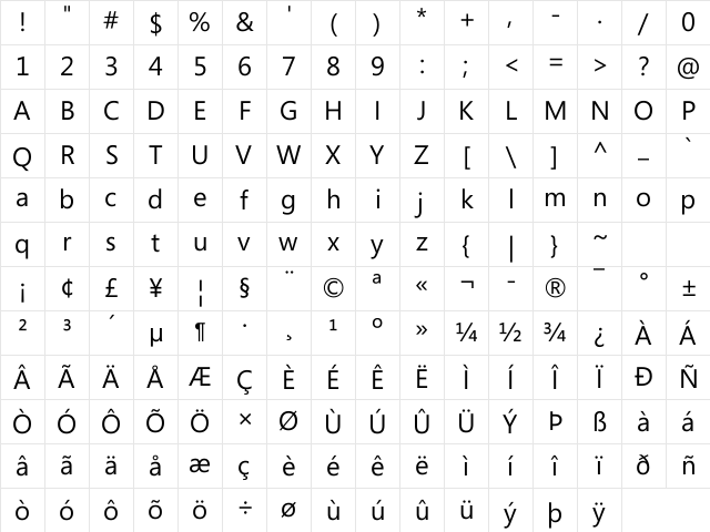 Segoe Media Center Regular Character Map