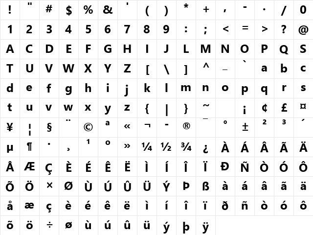 Segoe UI Bold Character Map