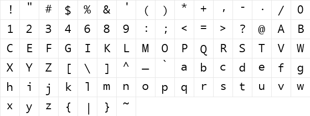 Segoe UI Mono Regular Character Map