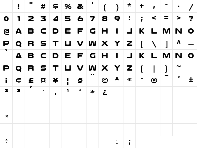 SEIN BLUE Regular Character Map