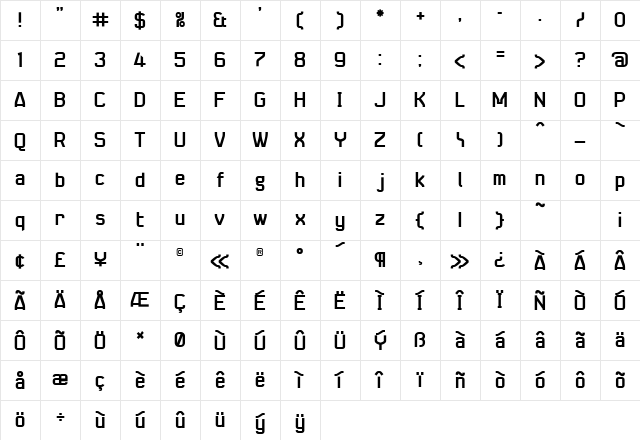 Seize Bold Character Map