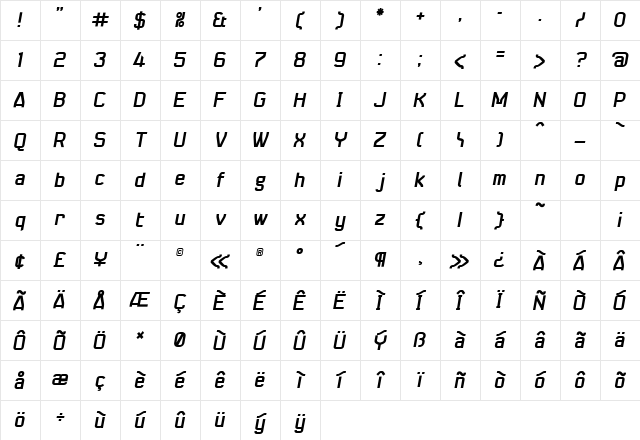 Seize Bold Character Map