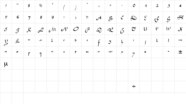 SemiaScriptSSK Regular Character Map