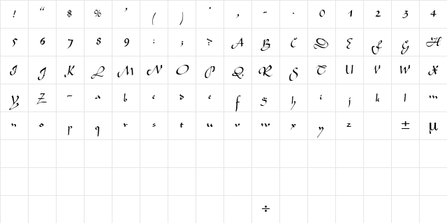 SemiaScriptSSK Regular Character Map