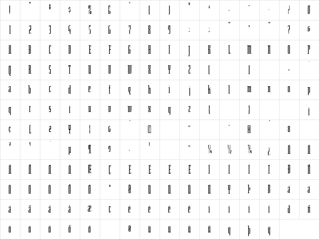 SenatorTall Regular Character Map
