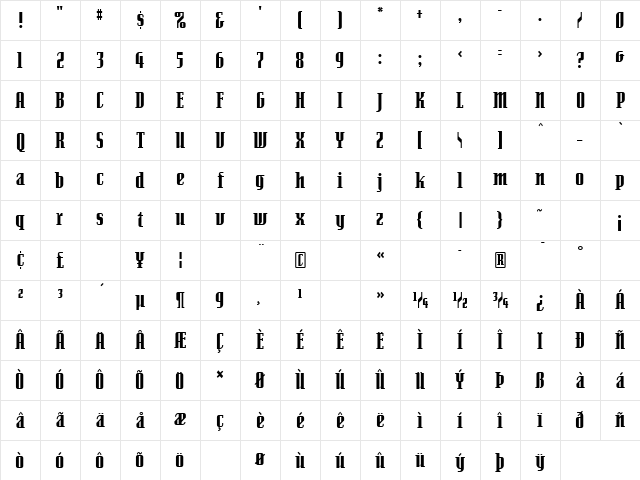 SenatorUltra Regular Character Map