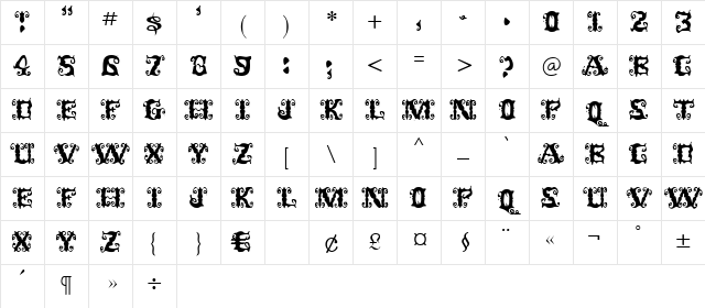 Senorita Regular Character Map