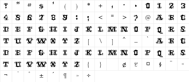 Senorita Regular Character Map