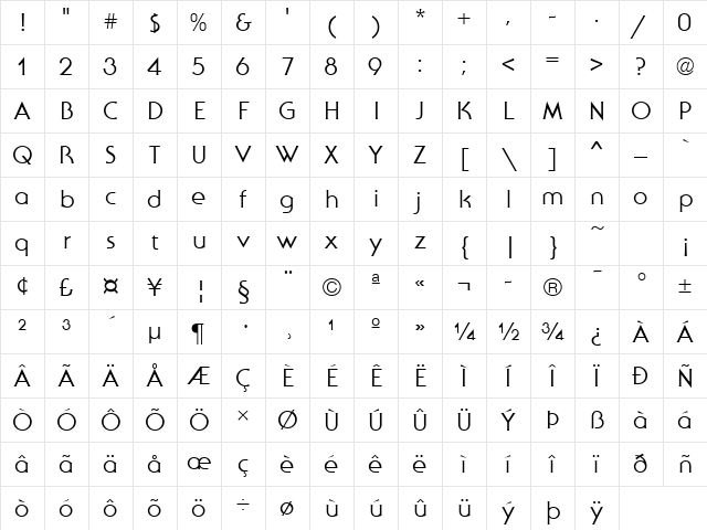 Serenade Regular Character Map