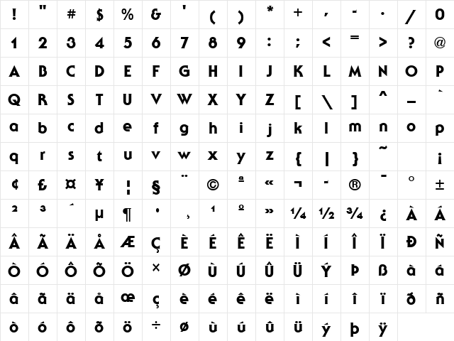 SerenadeLH Bold Character Map