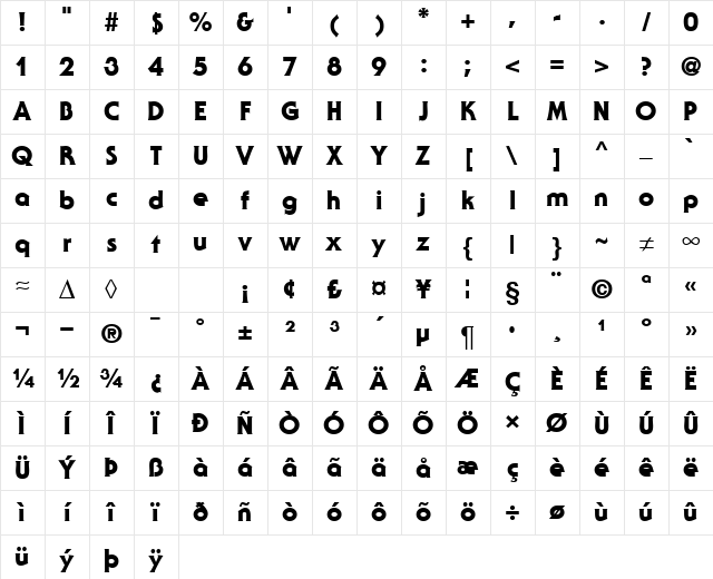 SerenadeTwoHeavy Regular Character Map SerenadeTwoHeavy Regular Character Map