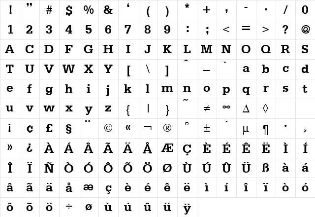 Sergeant Bold Character Map