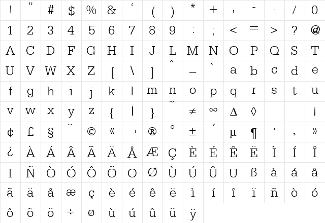 SergeantLight Regular Character Map
