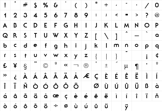 Serif Bold Character Map