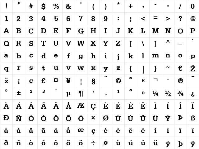 Serifa LT 45 Light Bold Character Map