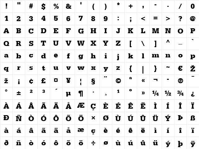 Serifa LT 55 Roman Bold Character Map