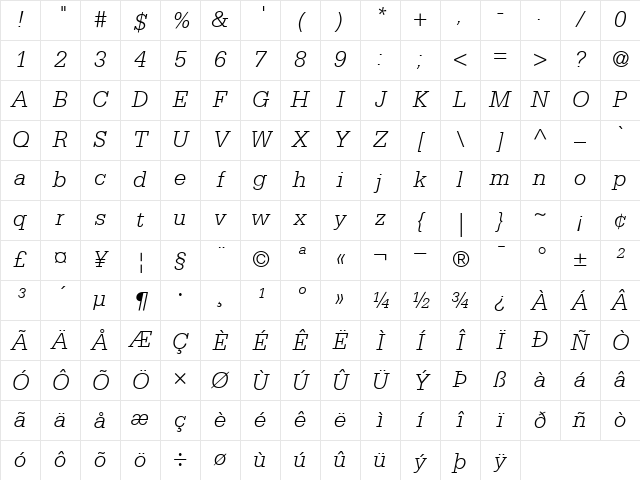 Serifa46-Light LightItalic Character Map