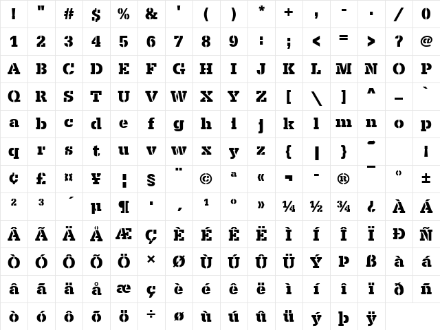 SerifaSteDBol Regular Character Map