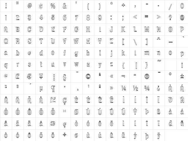 Serifina Outline Regular Character Map Serifina Outline Regular Character Map