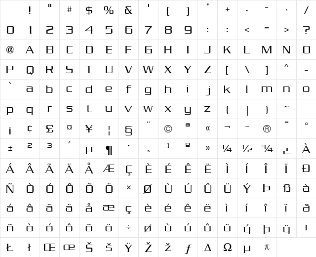 Serpentine ICG Light Regular Character Map