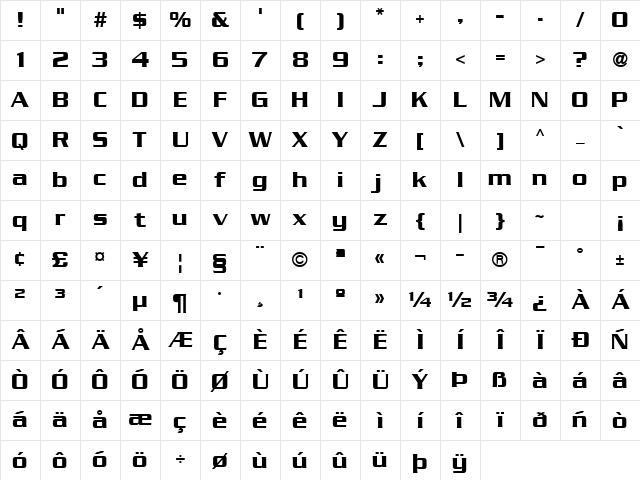 Serpentine ICG Regular Character Map