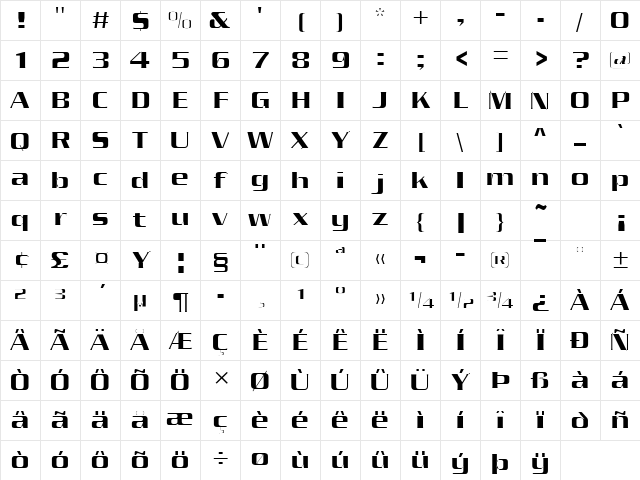 Serpentine Light Regular Character Map
