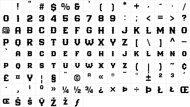 Barlock Regular Character Map