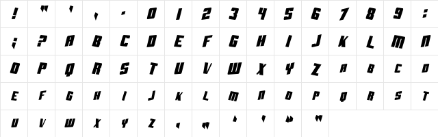 SF Aftershock Debris CondSolid Italic Character Map