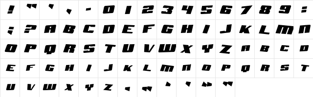 SF Aftershock Debris Solid Italic Character Map