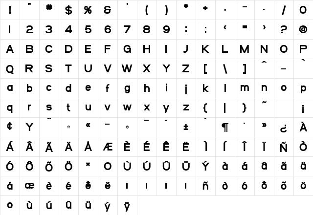 SF Arborcrest Heavy Regular Character Map