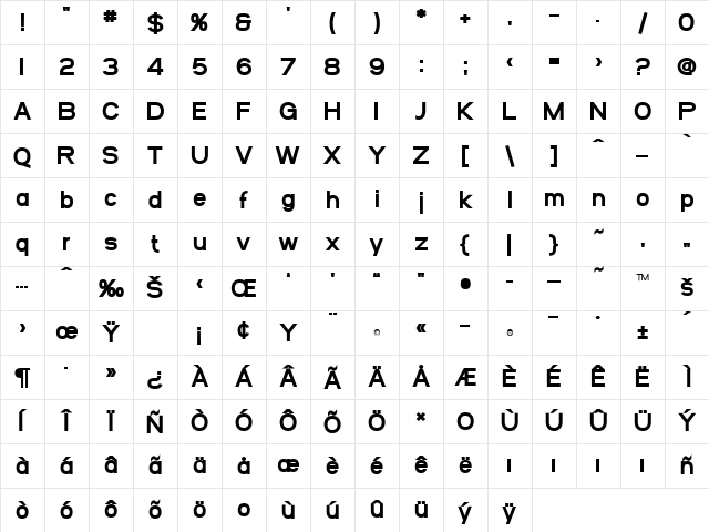 SF Arborcrest Heavy Regular Character Map