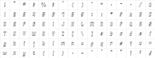 SF Archery Black Outline Italic Character Map