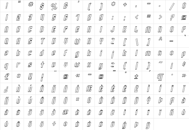SF Archery Black Outline Oblique Character Map