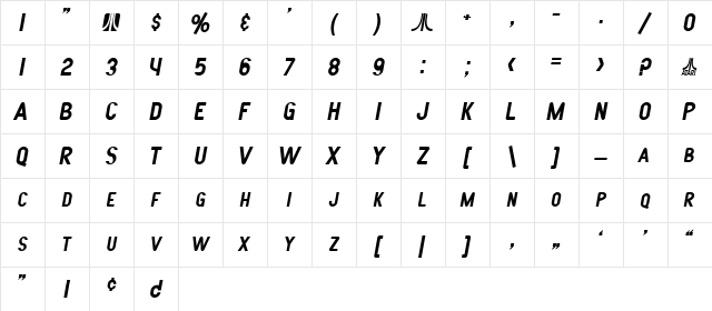 SF Atarian System Bold Italic Character Map