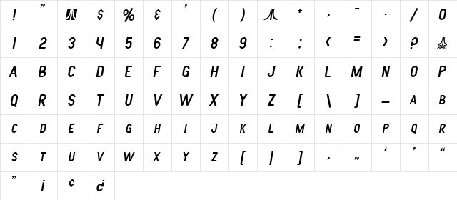SF Atarian System Italic Character Map SF Atarian System Italic Character Map