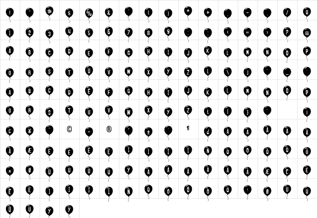 SF Balloons Regular Character Map