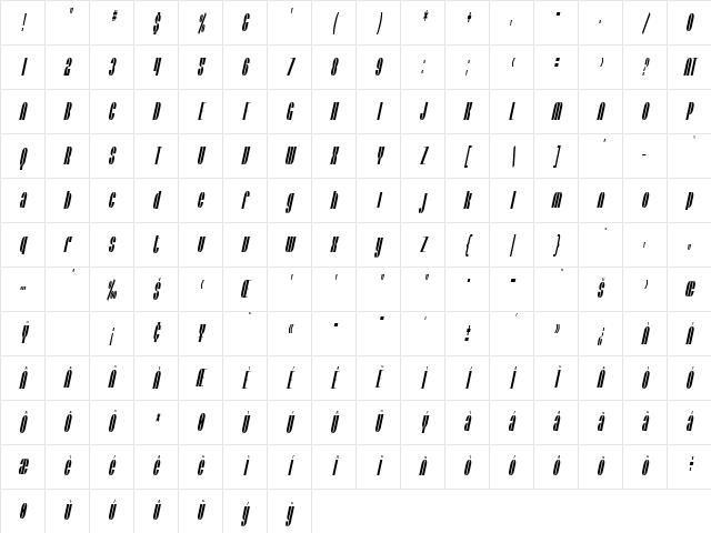 SF Baroquesque Oblique Character Map