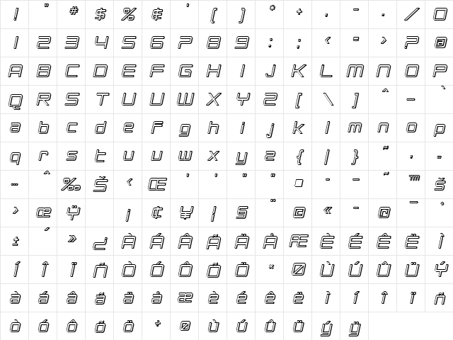SF Chromium 24 Oblique Character Map