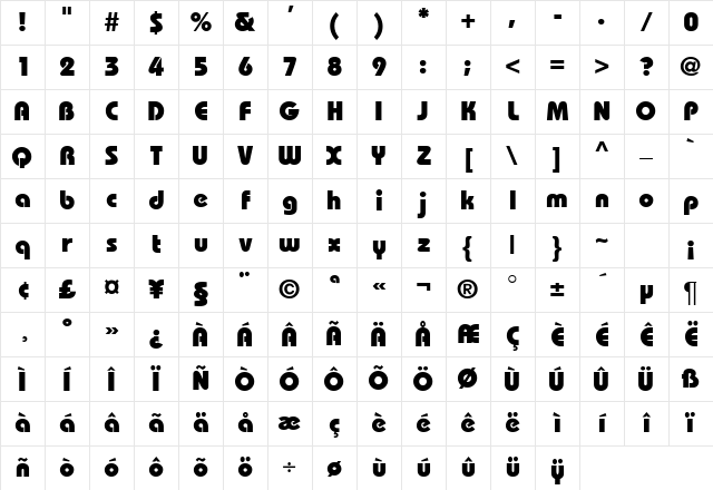 BaronBlackDB Bold Character Map