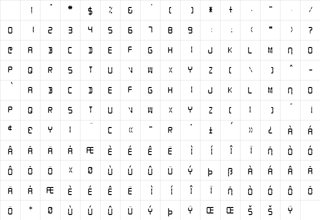 SF Digital Readout Heavy Character Map