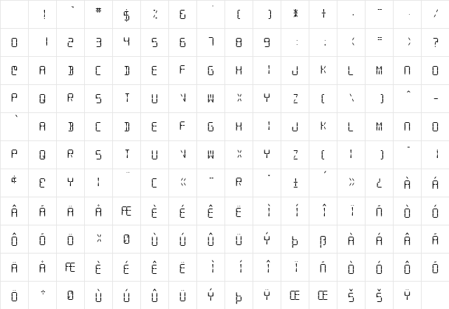 SF Digital Readout Medium Character Map