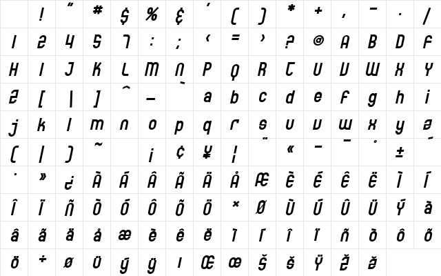 SF Eccentric Opus Bold Oblique Character Map