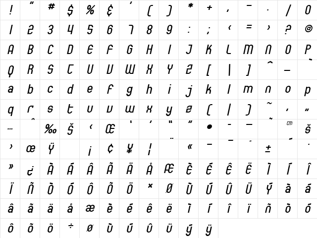 SF Eccentric Opus Oblique Character Map
