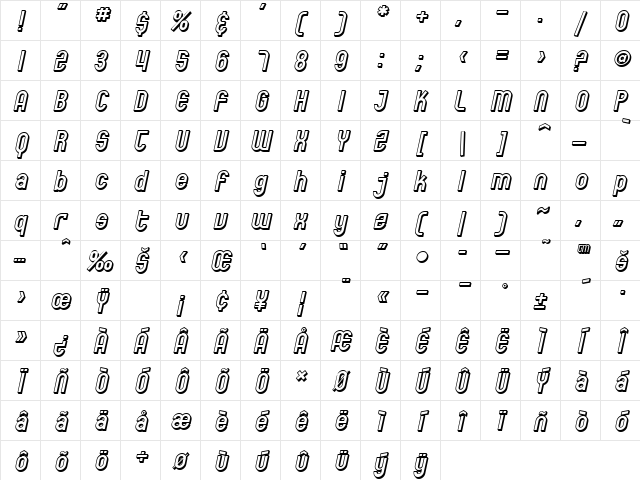 SF Eccentric Opus Shaded Oblique Character Map